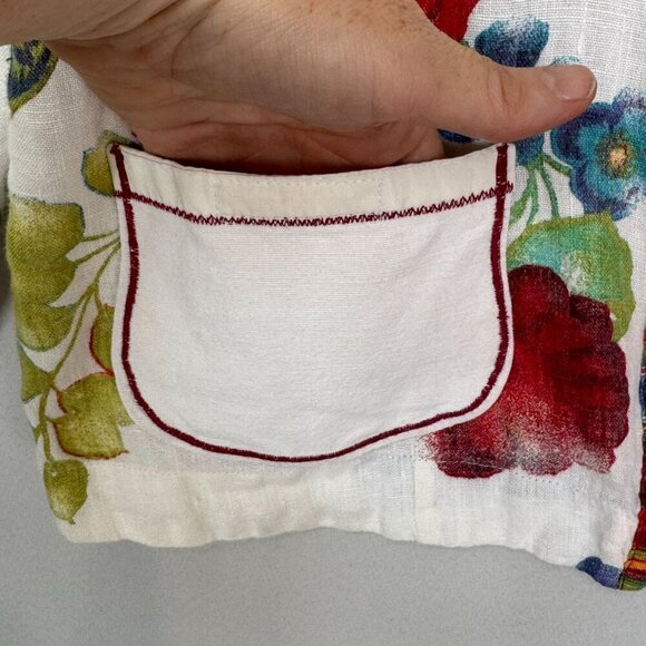 Chico's 100% Linen Ivory Water Color Floral Tie Front Long Sleeve Top Size M - Picture 6 of 13